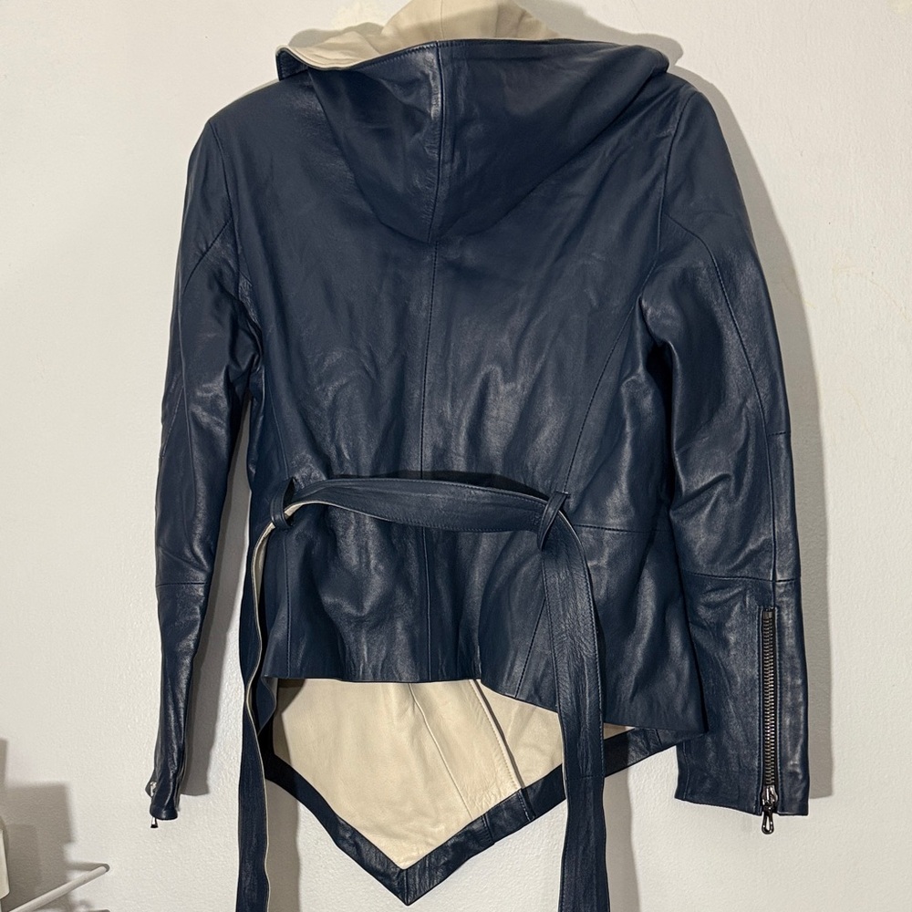 Gema Exclusive Navy and Cream Leather Jacket large - Picture 5 of 6